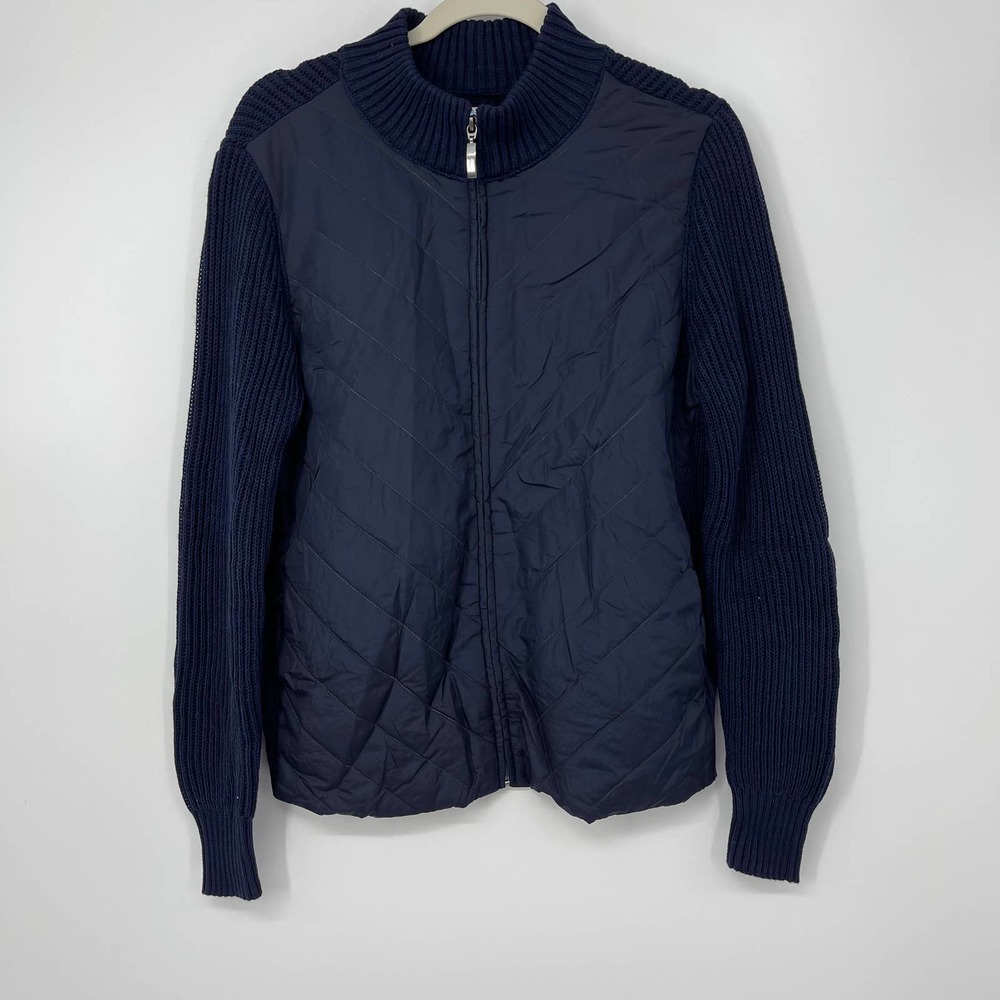 CROFT & BARROW NAVY BLUE FULL ZIP RIBBED JACKET PETITE MEDIUM - Picture 1 of 5